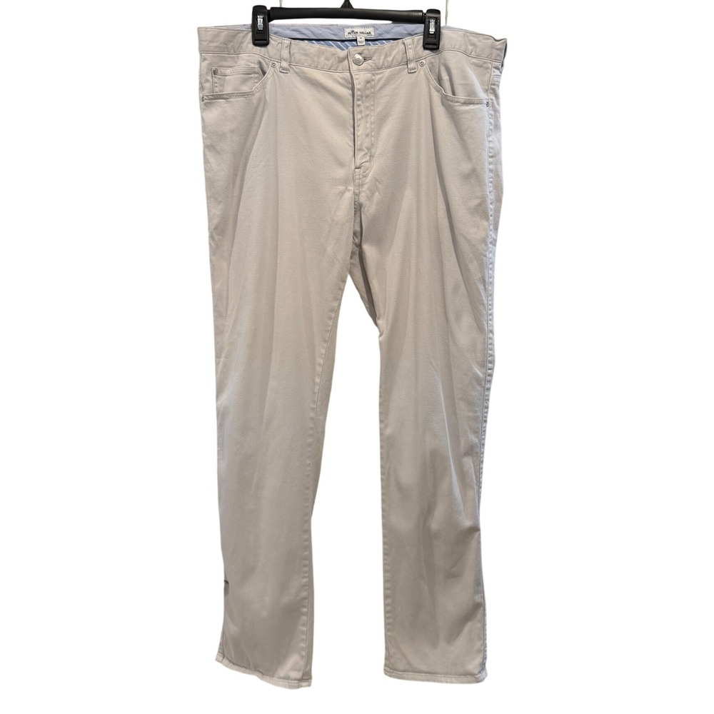 Peter Millar Mens 40 Straight 5-Pocket Pants Light Gray Cotton Modal Stretch